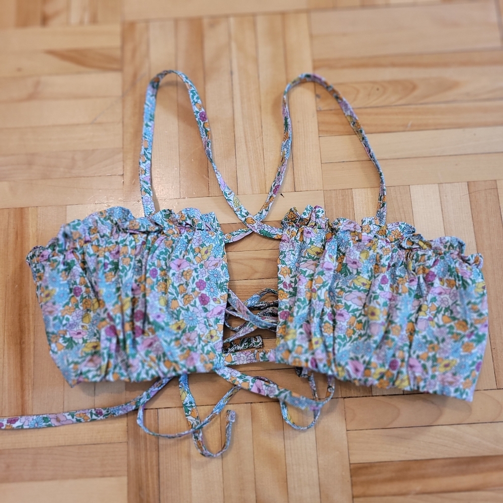 For Love And Lemons Raleigh Floral Crop Top - Blue Pink Yellow - Size S